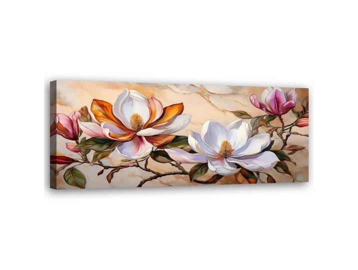 Feeby Wandbild magnolien zweig blumen pflanzen marmor, Mehrfarbig, Floral, Rechteckig, 90x30 cm, Bilder & Rahmen, Bilder, Leinwandbilder