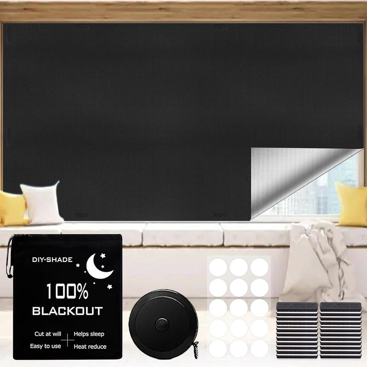 Verduisteringsrolgordijn zwart magnetisch 145 x 400 cm