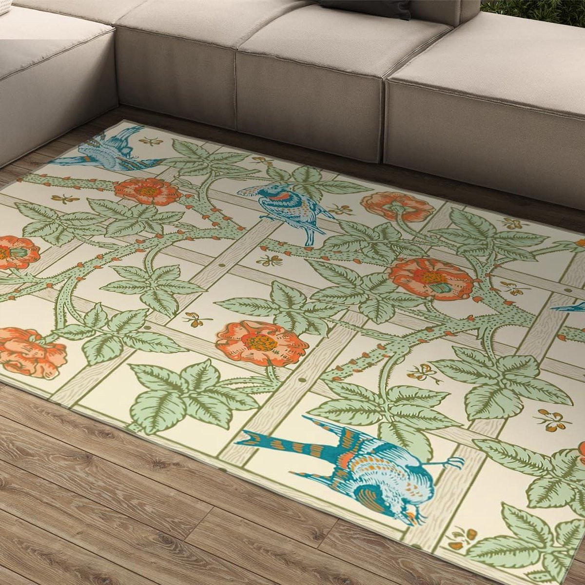 Cottage Garden Vloerkleed met Grafisch Design en Antislip Achterkant, Polyester, 200 x 300 cm