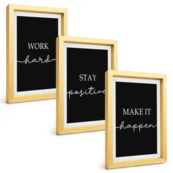 BILDER SET 3er Set - 20x30 cm Goldrahmen - Elegante Motive auf schwarzem Grund