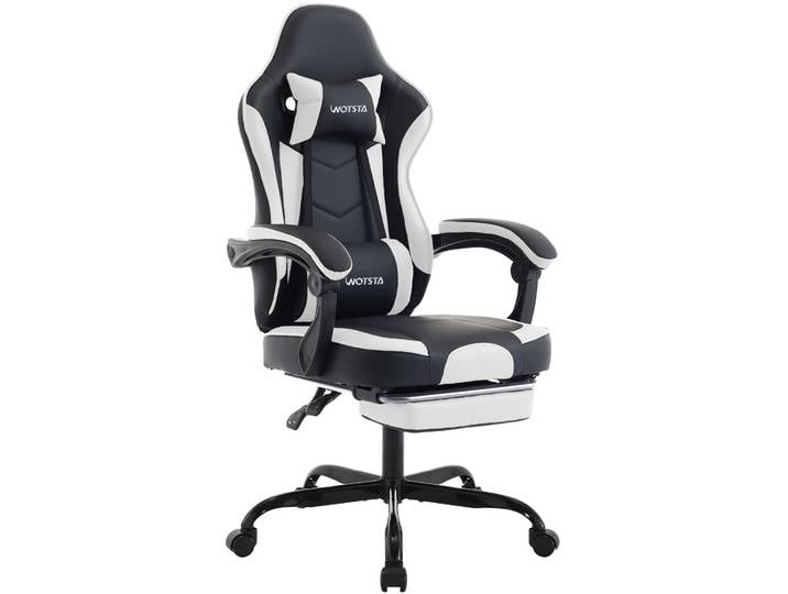WOTSTA chaise de jeu avec repose-pieds chaises de joueur ergonomique avec coussin lombaire appui-tête chaise d'ordinateur réglable en hauteur