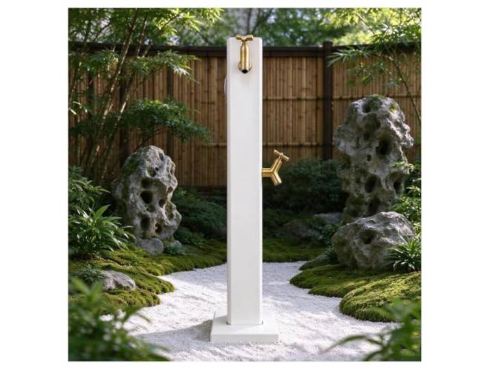 Freistehende Waschbecken Wassersäule aus Edelstahl mit zwei Ausläufen Die wind und regensichere Hochtemperatur Einbrennlackier Wasserstation wird mit Haken for Yards geliefert(White)
