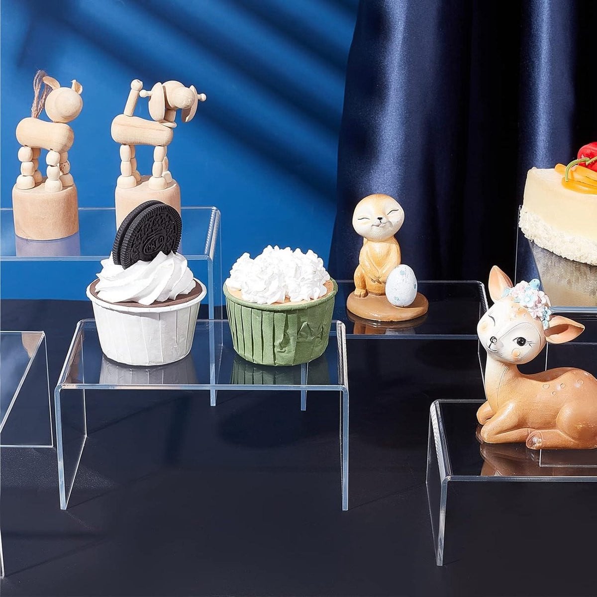 U-vormig Acryl Display Plateau met drie niveaus voor sieraden en tafeldecoratie, helder