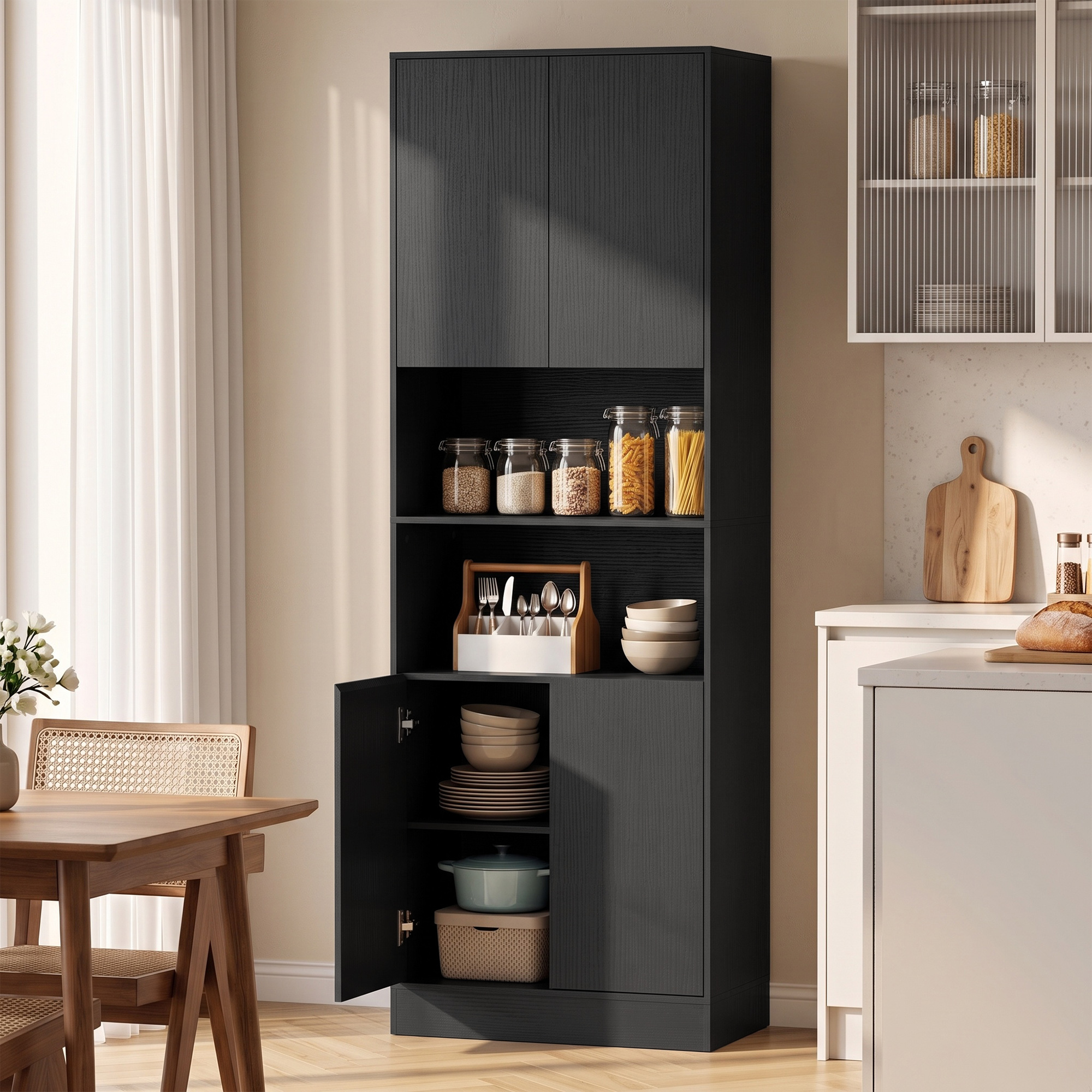 Homcom Dispensa Cucina 170cm, Contenitore con Mensola Regolabile, Effetto Legno Nero   Aosom Italy