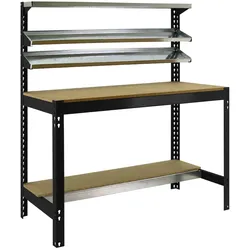 SimonRack Werkbank für Werkstatt, 1210x610 mm, 3 Ablagen, Tragfähigkeit 600 kg, Schwarz - BT-1