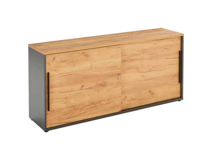 Novel Lowboard, Graphitfarben, Eichefarben, Kunststoff, 2 Fächer, 160x74x40 cm, Made in Germany, Beimöbel erhältlich, Büromöbel, Büromöbelset, Büromöbelserien