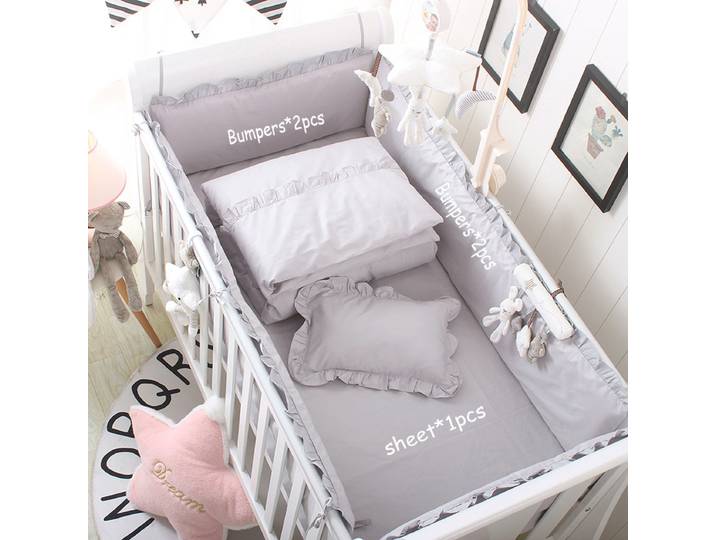 Ensemble de literie 5 pièces pour lit bébé, protège-lit en coton, drap plat pour lit bébé