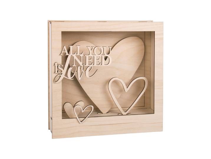 Rayher Holzbaus 3D-Motivrahmen All Love 24 × 24 × 6 cm 16 Stück