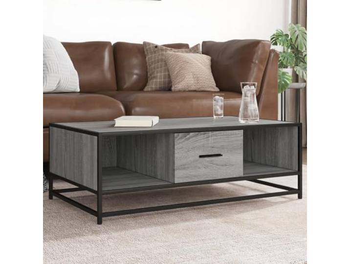 HEFZGDB Couchtisch Grau Sonoma 100x57x35 cm Holzwerkstoff Metall Beistelltisch mit Stauraum Industriestil Wohnzimmertisch