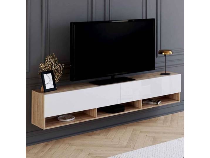 ID MARKET meuble tv ELIO 2 portes 180 cm multicolore suspendu