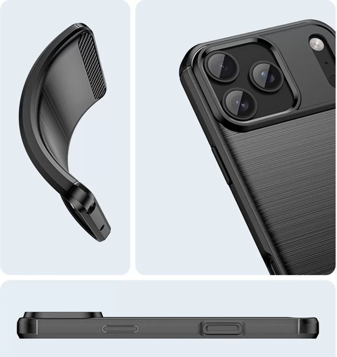 INF Schwarze TPU-Hülle kompatibel mit iPhone 17 Pro - Carbonfaser-Textur, Ständer & Magnetisch