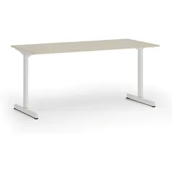 Bürotisch PRIMO BETA, 160x80 cm, weißes Metallgestell, Birke