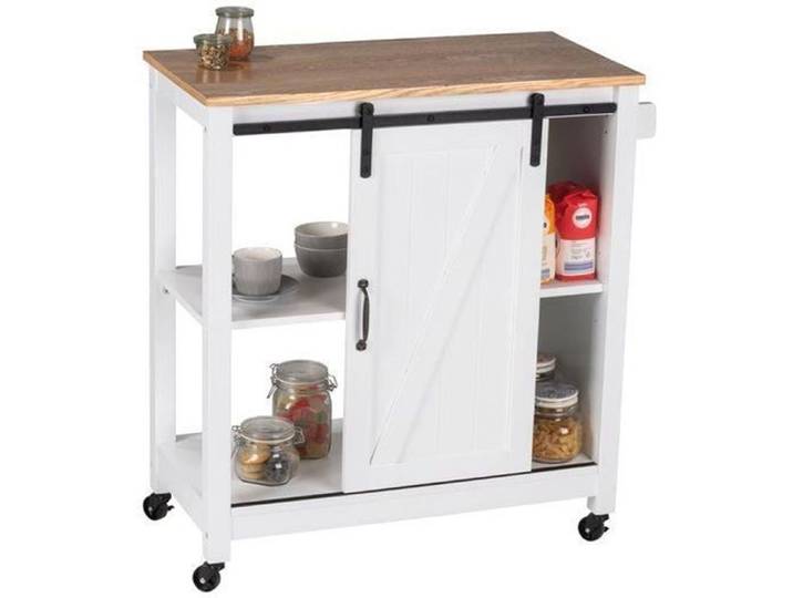 Desserte cuisine - WENKO - Maison de campagne - Blanc - 80x88 5x40cm - Roulante