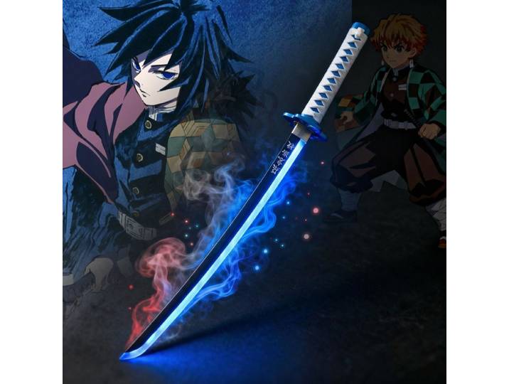 Épée Lumineuse Tomioka Giyuu de 40 Pouces, Katana Japonais Taille Réelle, Sabre Samouraï Original, Jouet Cadeau pour Cosplay Anime Demon Slayer