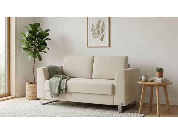 BRUNO Schlafsofa 120cm in Beige Klassik stabiles Massivholz & Boxspringkomfort