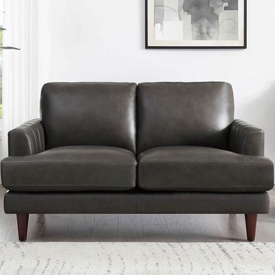 Ivy Living Cassia Top Grain Leather Loveseat with Feather Memory Foam and Springs