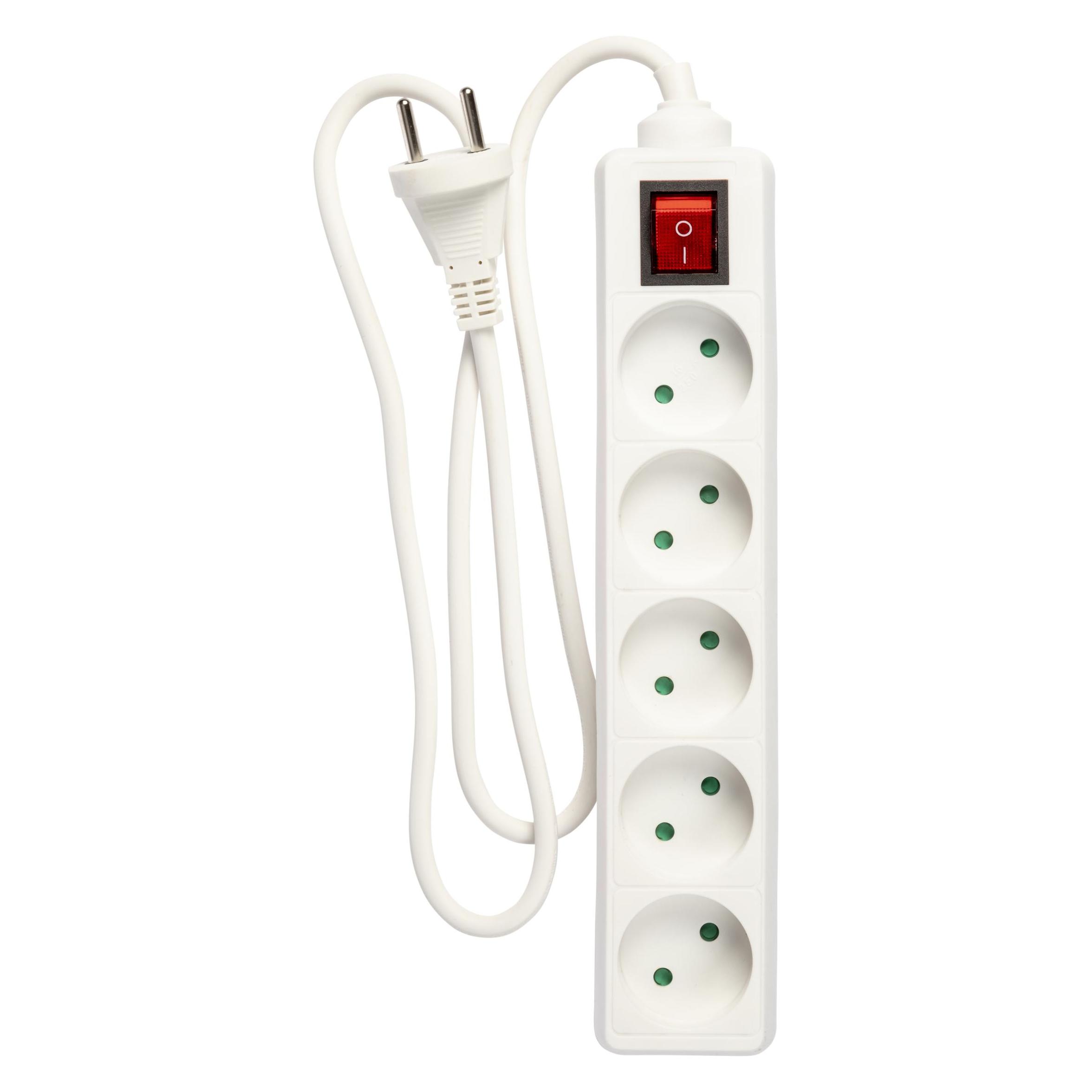 Deltaco Power outlet 5-way connector with switch (D), 1m (5x, Typ 25, 1 m) (322124)