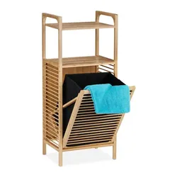 Relaxdays Bambus Badregal mit Wäschekorb Hellbraun,Schwarz