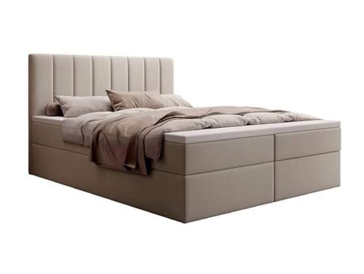 mybed. Allen Boxspringbett Modernes Polsterbett mit Kopfteil und Bettkasten 200x200 Bonnell-Matratze H4 und Topper Dunkelbeige Jasmine 24 Schlafzimmer