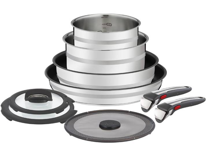 Pfannen-Set TEFAL Jamie Oliver Ingenio, Pfannenset abnehmbarer Griff, antihaftversiegelt , silber (silberfarben), Pfannen, Pfannen-Set