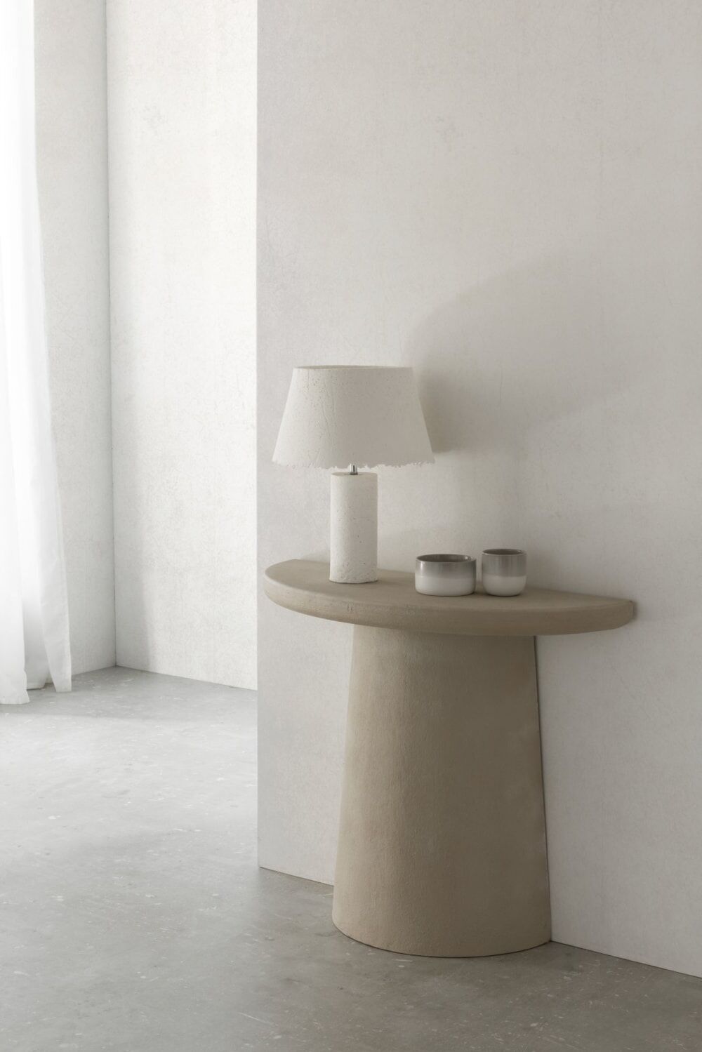 GEESE HOME Console demi-lune en polyrésine ciment sable Beige 90x80x35cm
