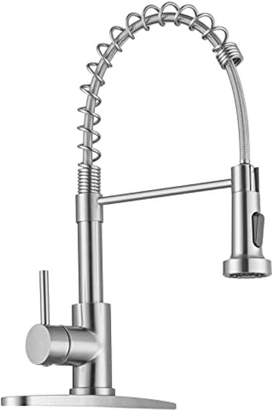 Famanu Küchenarmatur mit Pull-Down-Sprühkopf und Einhebelmischer - gebürstetes Nickel