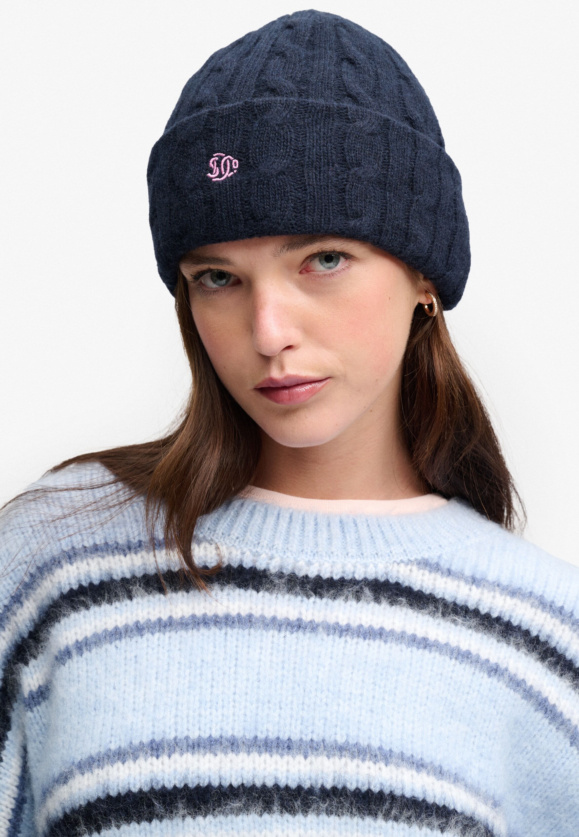 Strickmütze SUPERDRY "PREMIUM CABLE KNIT BEANIE HAT", Damen, schwarz (eclipse navy), Strick, Materialmix, unifarben, Mützen Strickmütze, Materialmix
