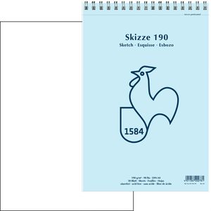 Hahnemühle Skizzenblock 60120278, A4, 190 g/m², weiß, mit Spiralbindung, 50 Blatt