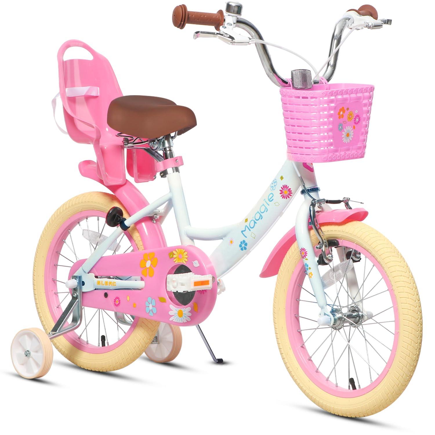 Kinderfahrrad 16 Zoll mit Puppensitz, Korb und Stützrädern, Weiß