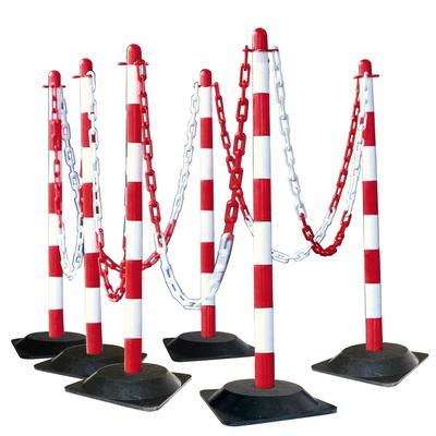 PROREGAL SuperSparSet 6x Ketten-Warnständer mit viereckigem Hartgummifuß | HxØ 87x4cm | Oberteil aus Kunsststoff | Rot-Weiß