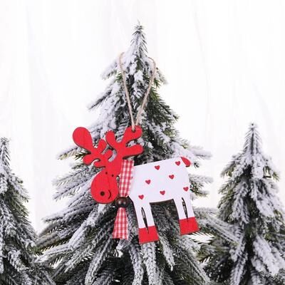 Inspired Deals Wooden Reindeer Christmas Ornament Rustic Elk Tree Hanging Decoration white