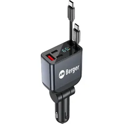 Berger GoCharge 12/24 V USB-C/USB-A Kfz-Ladegerät mit 2 integrierten USB-C-Kabeln und Schnellladefunktion 60 W