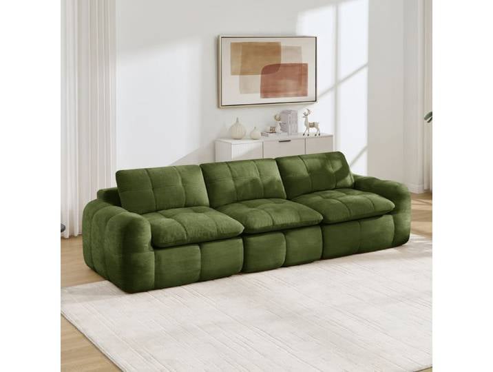 Canapé modulable Compressé d'angle 3 places-Canapé lit convertible droit mousse haute densité 32D Vert