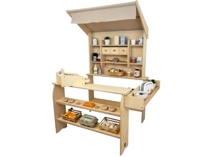Meppi Kaufladen Caramel aus Holz Natur - Kaufmannsladen für Kinder - Marktstand