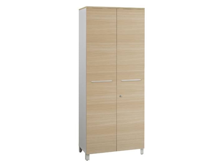 Armoire haute Vitaly L.80 x H.192 x P.42 cm - Corps Blanc - Portes Chêne - Top chêne