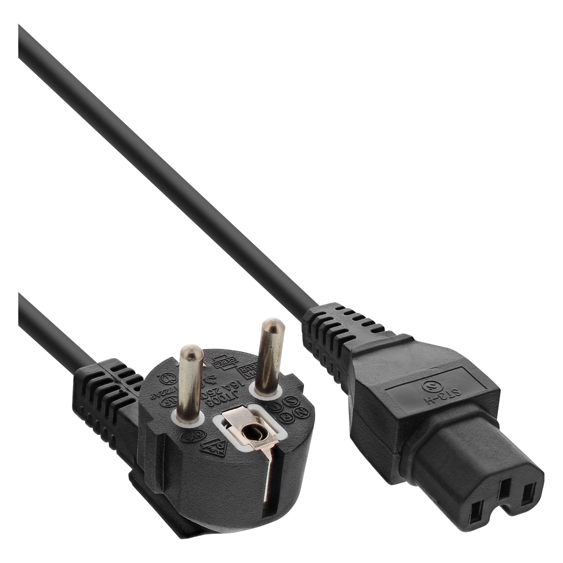InLine Netzkabel Schukostecker gewinkelt auf Warmgeraetestecker C15 schwarz 1m (1 m) (16810C)