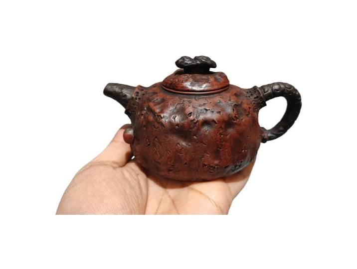 Yixing argile théière ornement exquis sculpté sculpté conçu détaillé Burl rustique naturel champignon gravé Relief Figurine