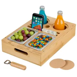 Relaxdays Couchbar mit Snackschalen Hellbraun,Silber