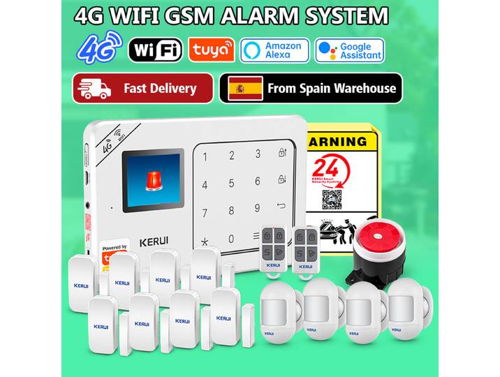 Système d'alarme KERUI 4G WiFi, kits d'alarme antivol, maison intelligente Tuya, détecteurs de capteurs 433mhz, alarme anti-intrusion pour la sécurité domestique W184