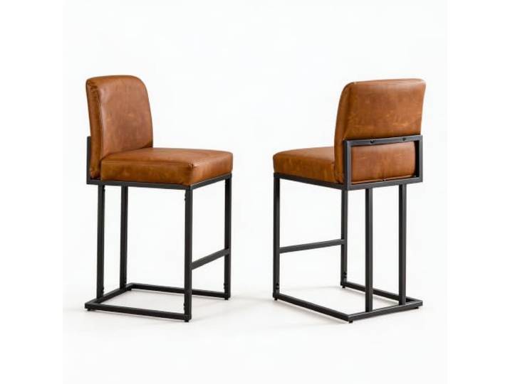 GarveeHome Barhocker 2er-Set 60 cm PU-Leder Rückenlehne Fußstütze Braun Verstellbare Standfüße, Gepolsterte Sitzfläche, Pflegeleicht, Stabile Basis, Hausbar
