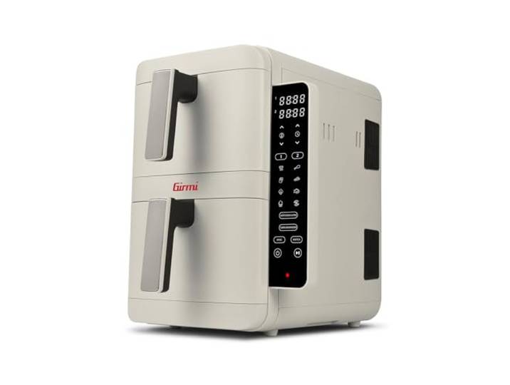 Girmi FG41 Heißluftfritteuse Ecofrit Dual , 2400 W, Behälter und Tabletts, antihaftbeschichtet, 9 Programme, digitales Display, Rezeptbuch, Weiß