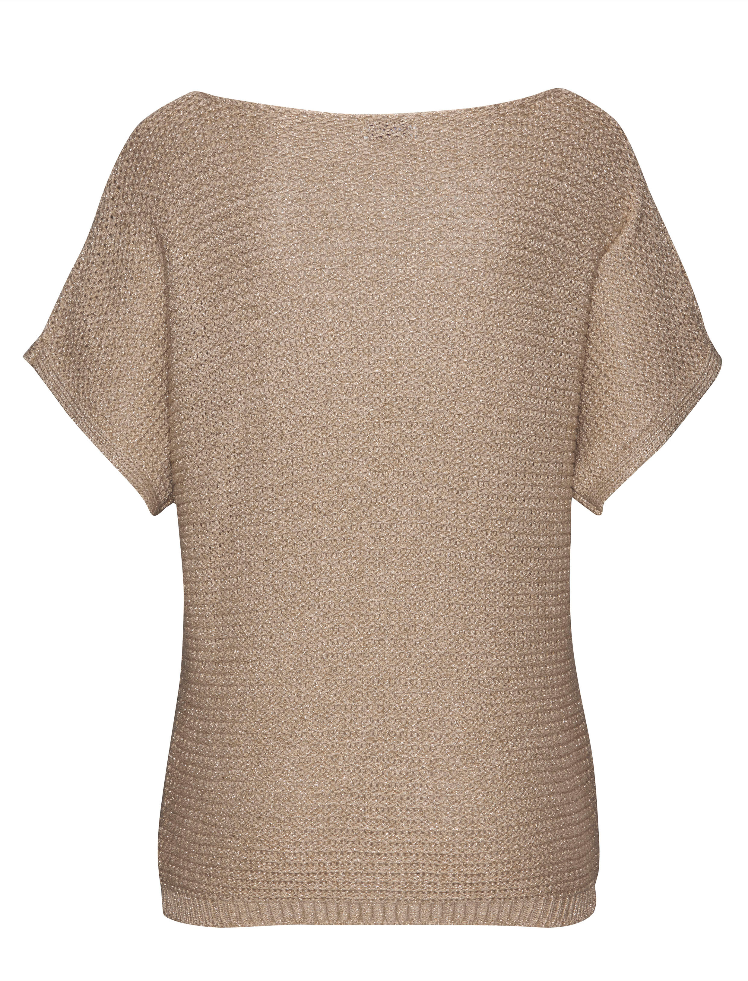Kurzarmpullover LASCANA "in lockerem Ajourstrick mit Metallic-Effekt", Damen, Gr. 32/34, gelb (camelfarben, goldfarben), Strick, Obermaterial: 100% Polyacryl, unifarben, figurumspielend hüftlang, Rundhals, Pullover Kurzarmpullover, leichter Sommerpullover
