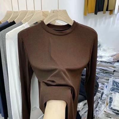 Uplifted Finds Womens Slim Fit O Neck Long Sleeve Basic T Shirt Stretchy Ribbed Knit Casual Top 2xl coffee