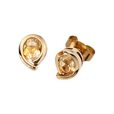 Paar Ohrstecker JOBO "Tropfen", gelb (gelbgold 375), Ohrringe, Damen, Gelbgold 375, 375 Gold mit Citrin 7,7 mm
