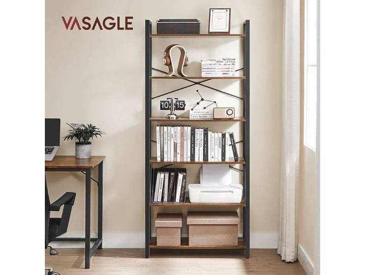 VASAGLE - Bibliothèque - Étagère - Style Industriel - Marron Rustique et Noir - 80 x 30 x 186 cm
