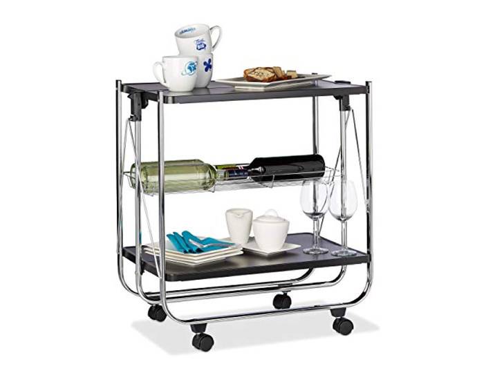 Relaxdays Desserte à roulettes Pliante Chariot de Cuisine 2 étages métal Corbeille HxlxP: 68\,5 x 68 x 40\,5 cm\, Noir