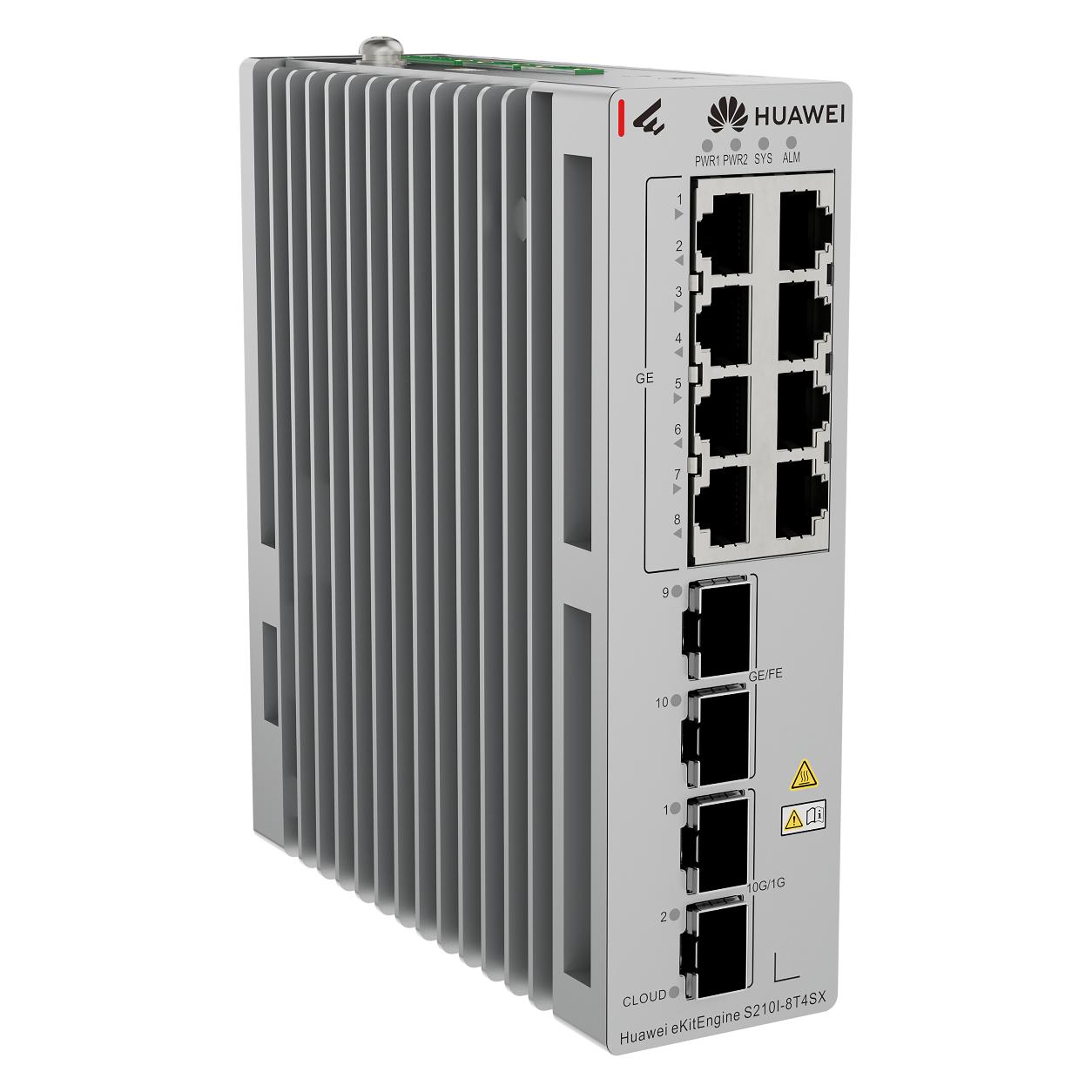 Huawei 8x10/100/1000BASE-T ports 2xGE SFP ports 2x10GE SFP ports DIN Rail Mounting Dual redundant 96 to 60V (12 Ports) (S210I-8T4SX)