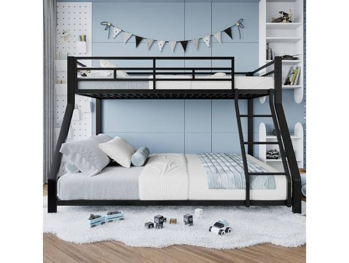FAVSH Etagenbett 90x200/140x200 cm, Metall Stockbett mit Geländer und Stufen, Doppelstockbett für Erwachsene, stabiles Bettgestell, Schwarz, ohne Matratzen