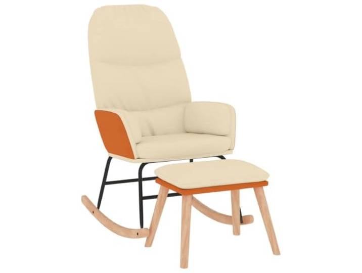 YUTAASU Schaukelstuhl mit Hocker, Cremeweiß Stoff Atmungsaktiv, Langlebig, Schmutzabweisend, Armlehnen, Schaukelgestell für Wohnzimmer