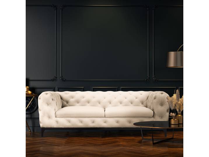 2,5-Sitzer Sofa Beige Samt Ravi 225 x 75 x 100cm Glamour